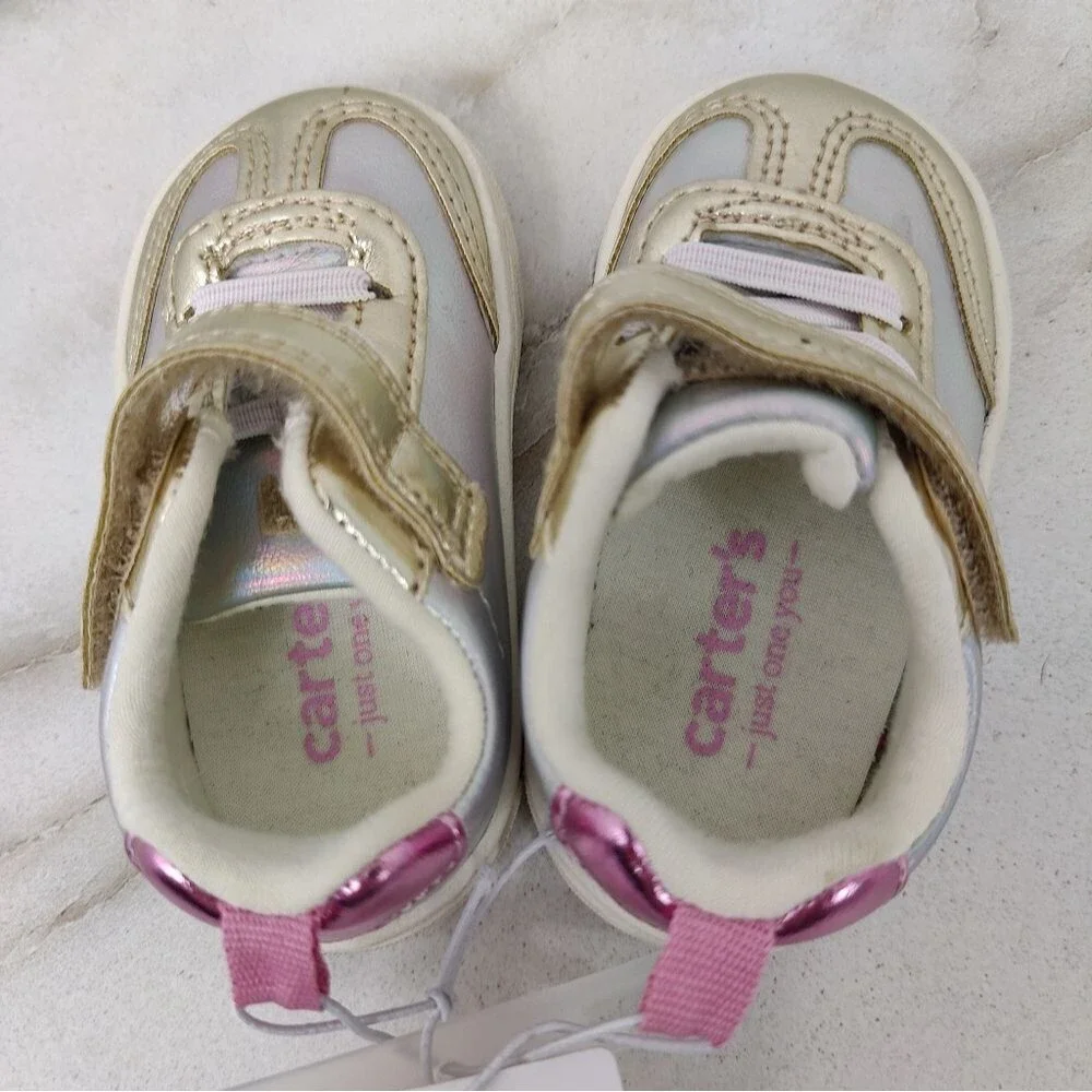 NWT Carter's Sammie Gold Silver Metallic Shimmer Baby Toddler Girls Sneakers, 3